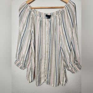 Sanctuary Striped Blouse in Pink, Gray, Gold and Cream Size XL NWT